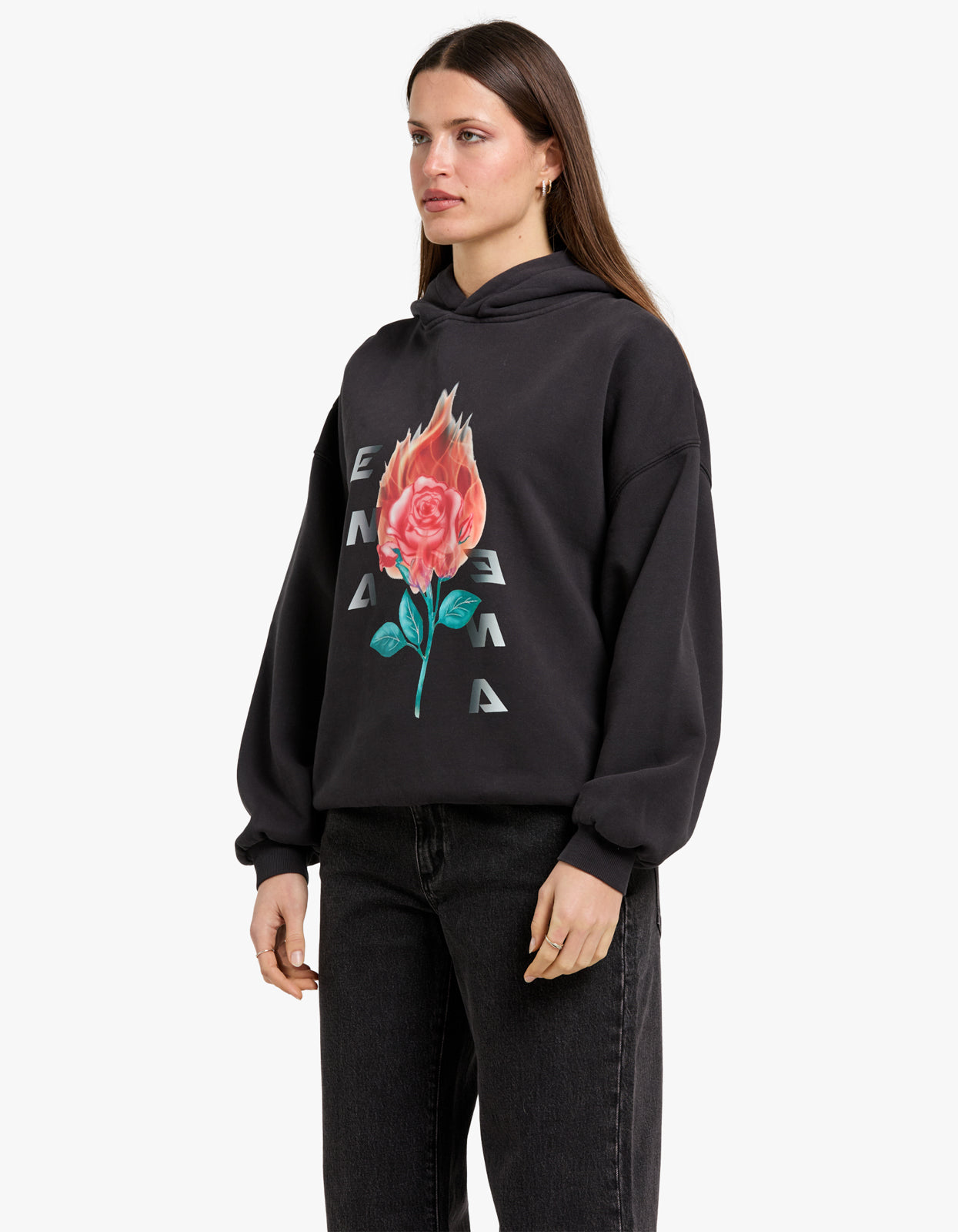 Flaming Rose Hoodie - Vintage Black