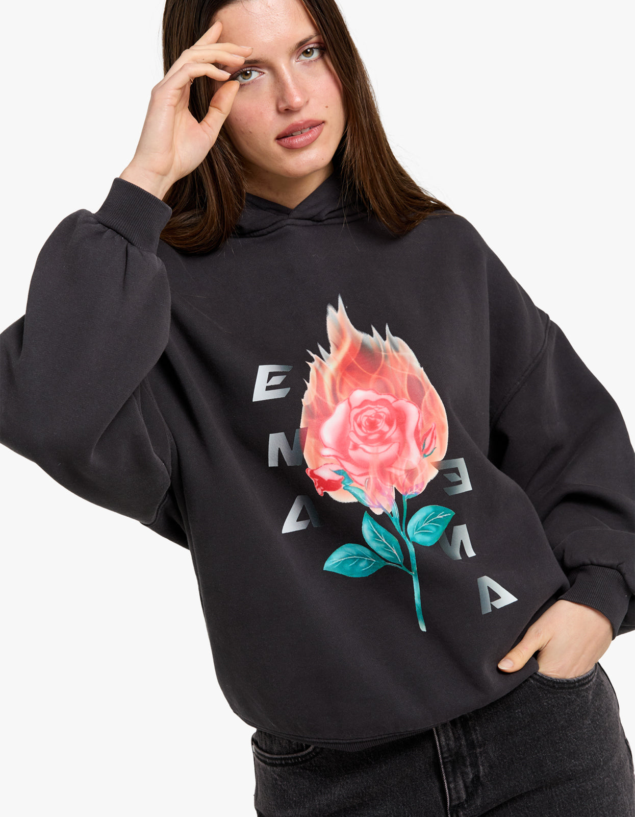 Flaming Rose Hoodie - Vintage Black