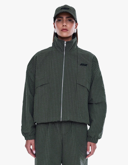 Fallon Zip Thru Jacket - Olive Check