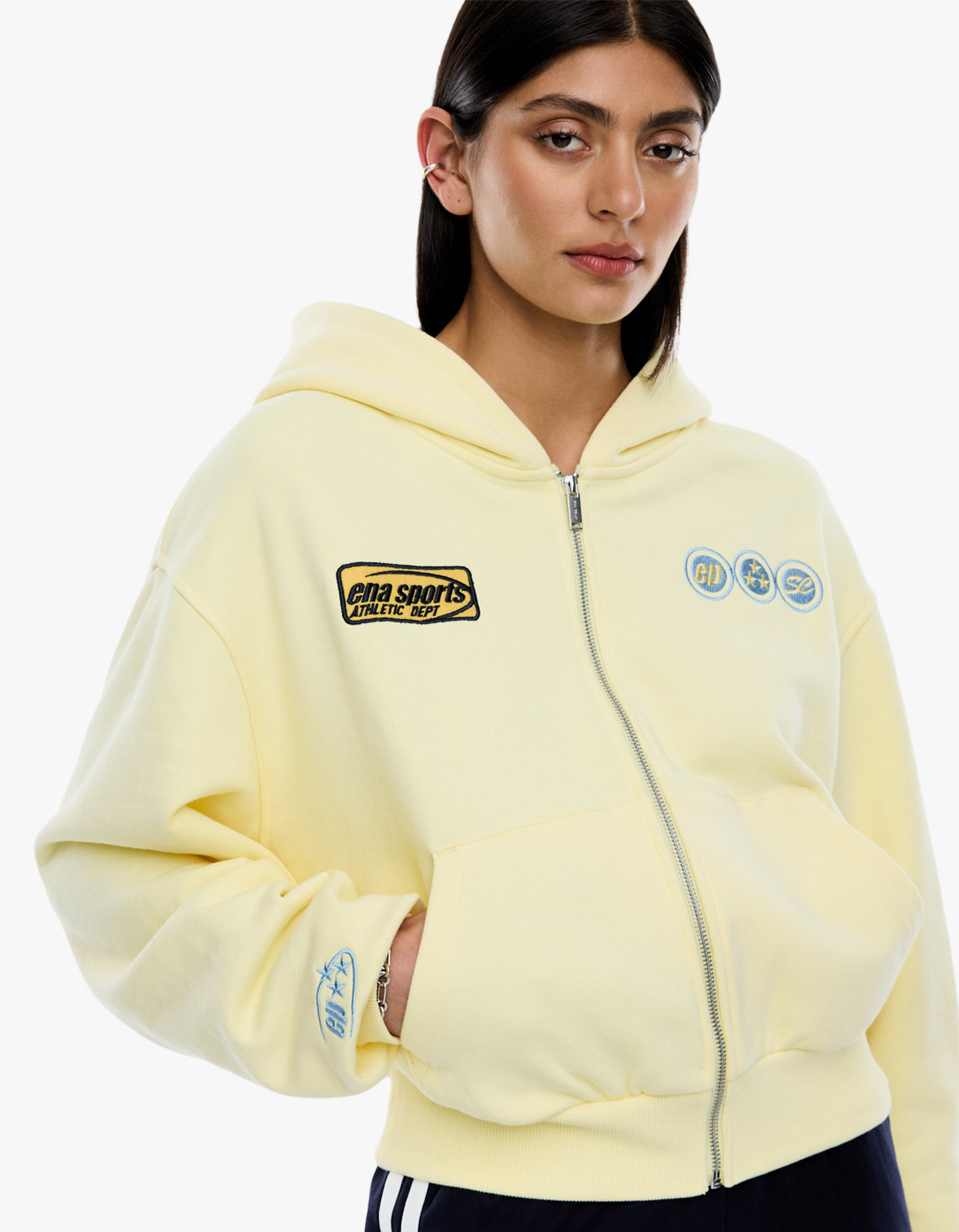 Ena Sports Zip Through Hoodie - Lemon