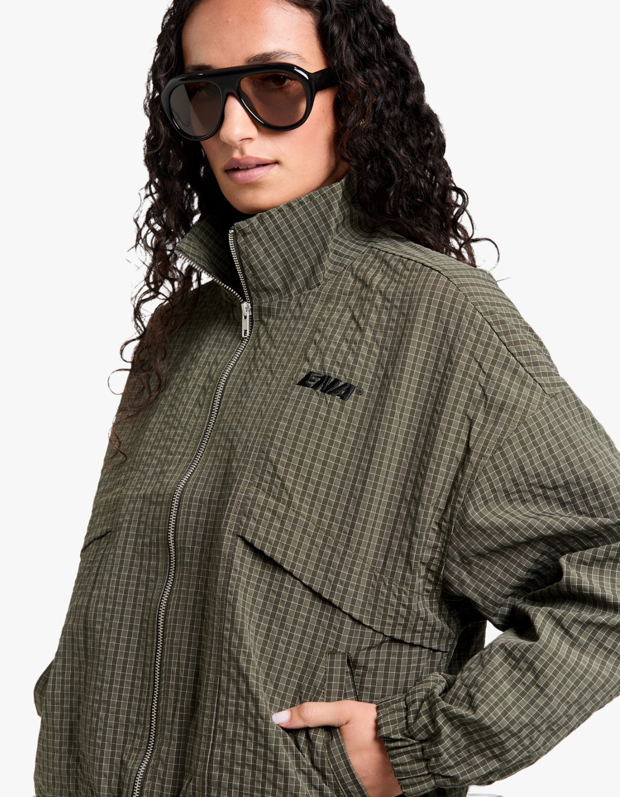 Fallon Zip Thru Jacket - Olive Check