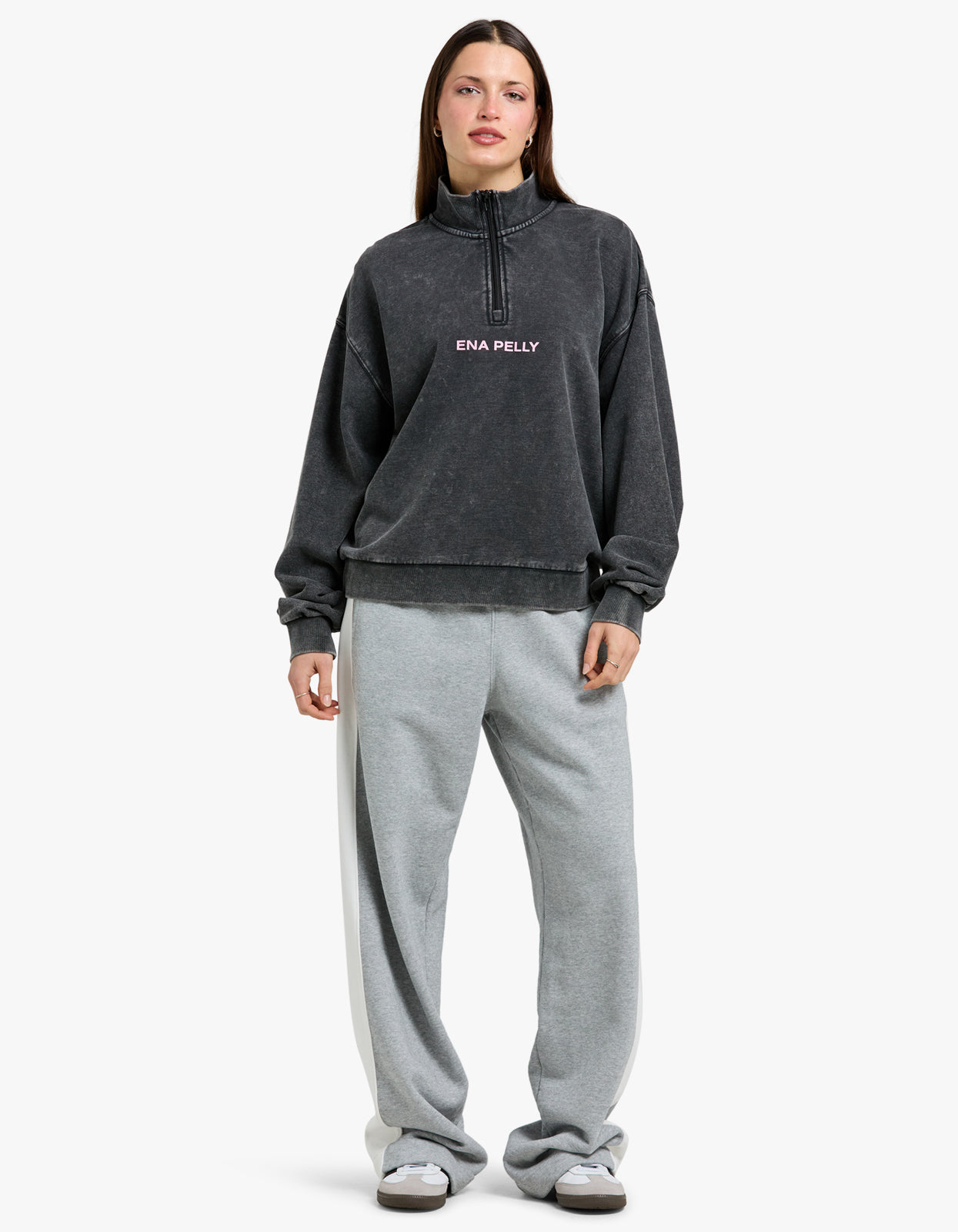 Andie Qtr Zip Sweatshirt - Washed Shadow Grey