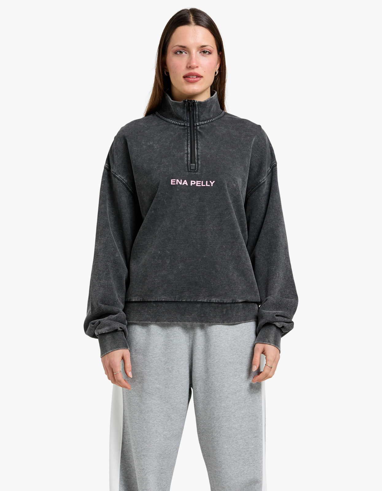 Andie Qtr Zip Sweatshirt - Washed Shadow Grey