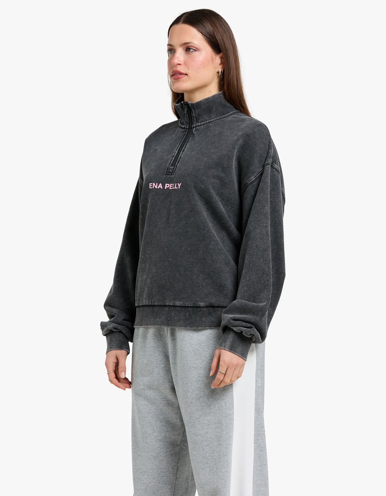 Andie Qtr Zip Sweatshirt - Washed Shadow Grey
