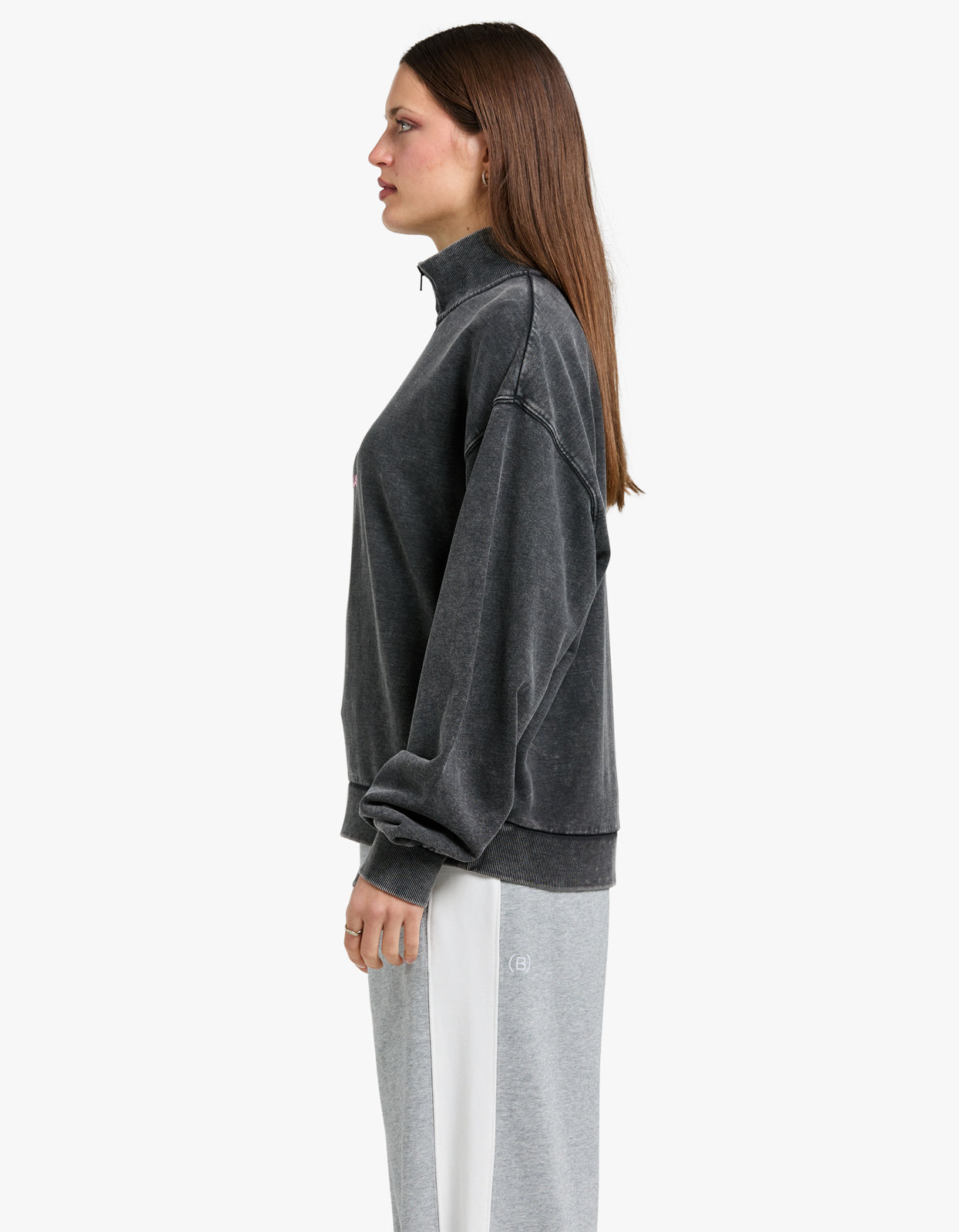 Andie Qtr Zip Sweatshirt - Washed Shadow Grey