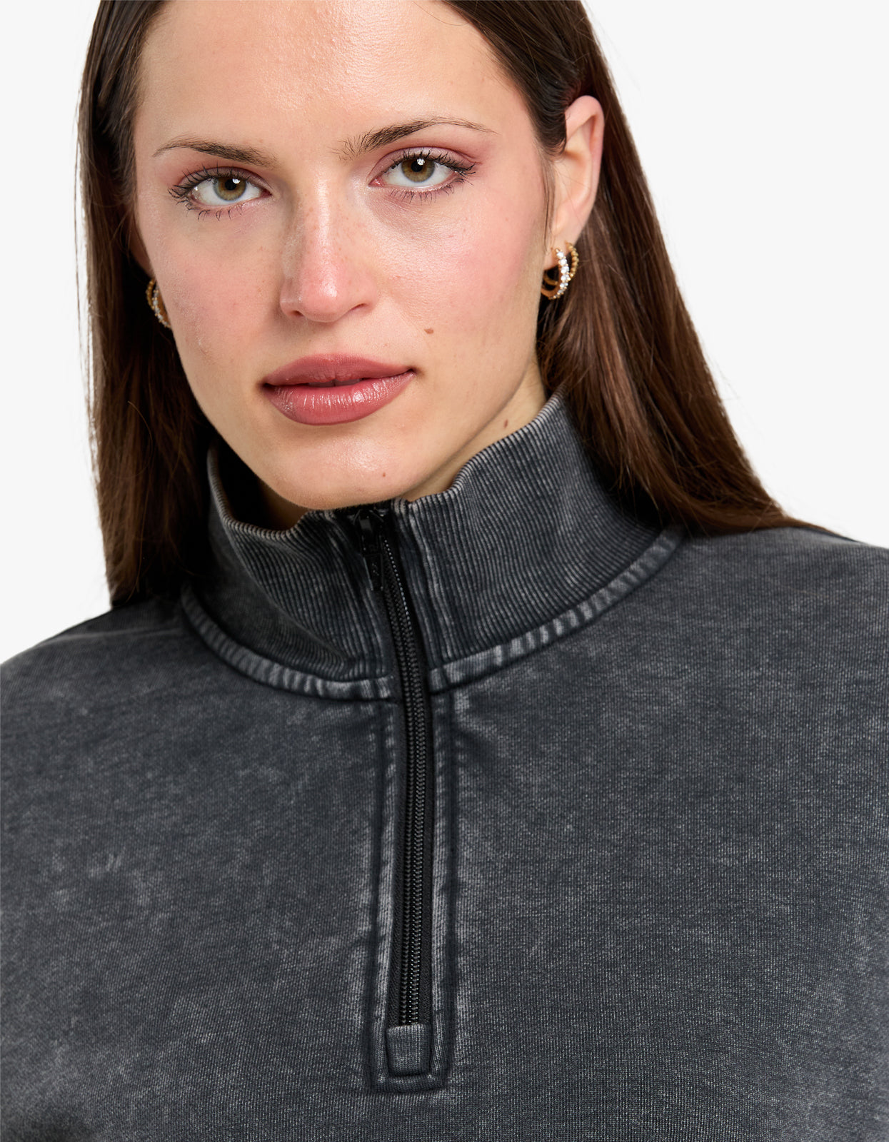 Andie Qtr Zip Sweatshirt - Washed Shadow Grey