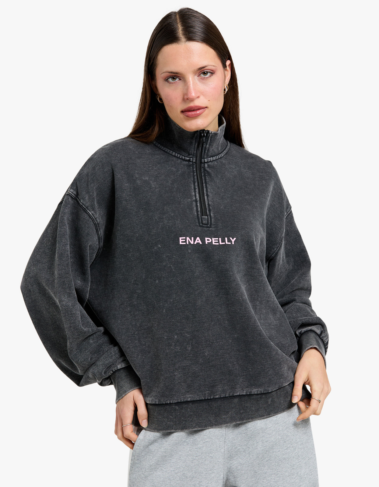 Andie Qtr Zip Sweatshirt - Washed Shadow Grey