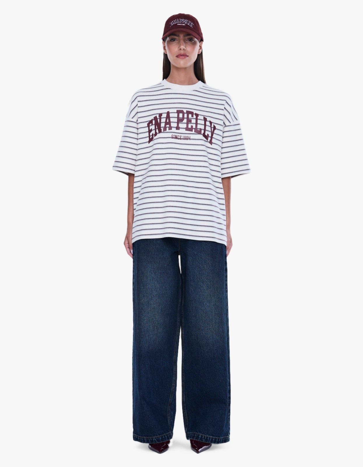 Maeve Relaxed Tee - Burgundy Stripe