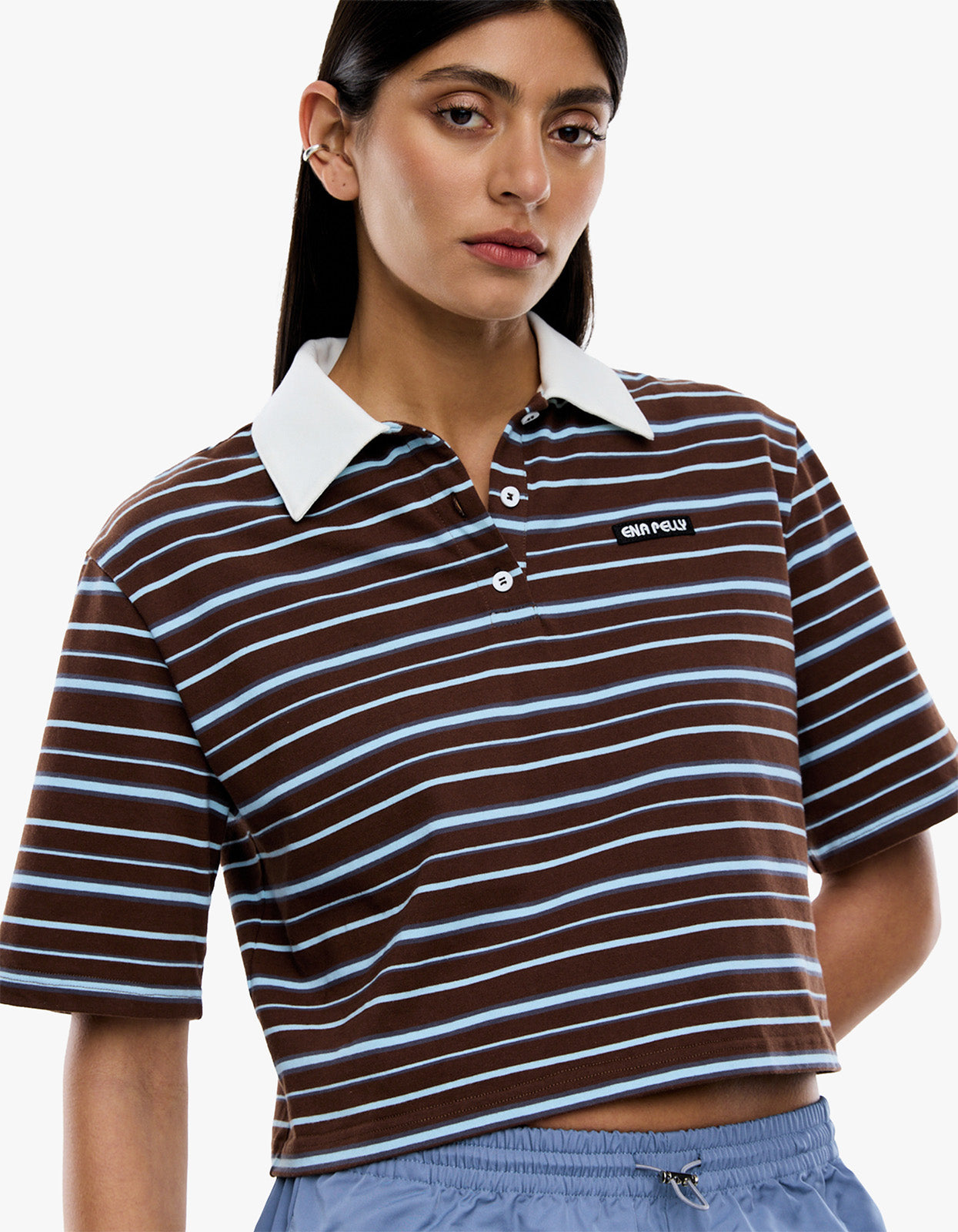 Violet Short Sleeve Polo - Blue Choc Stripe