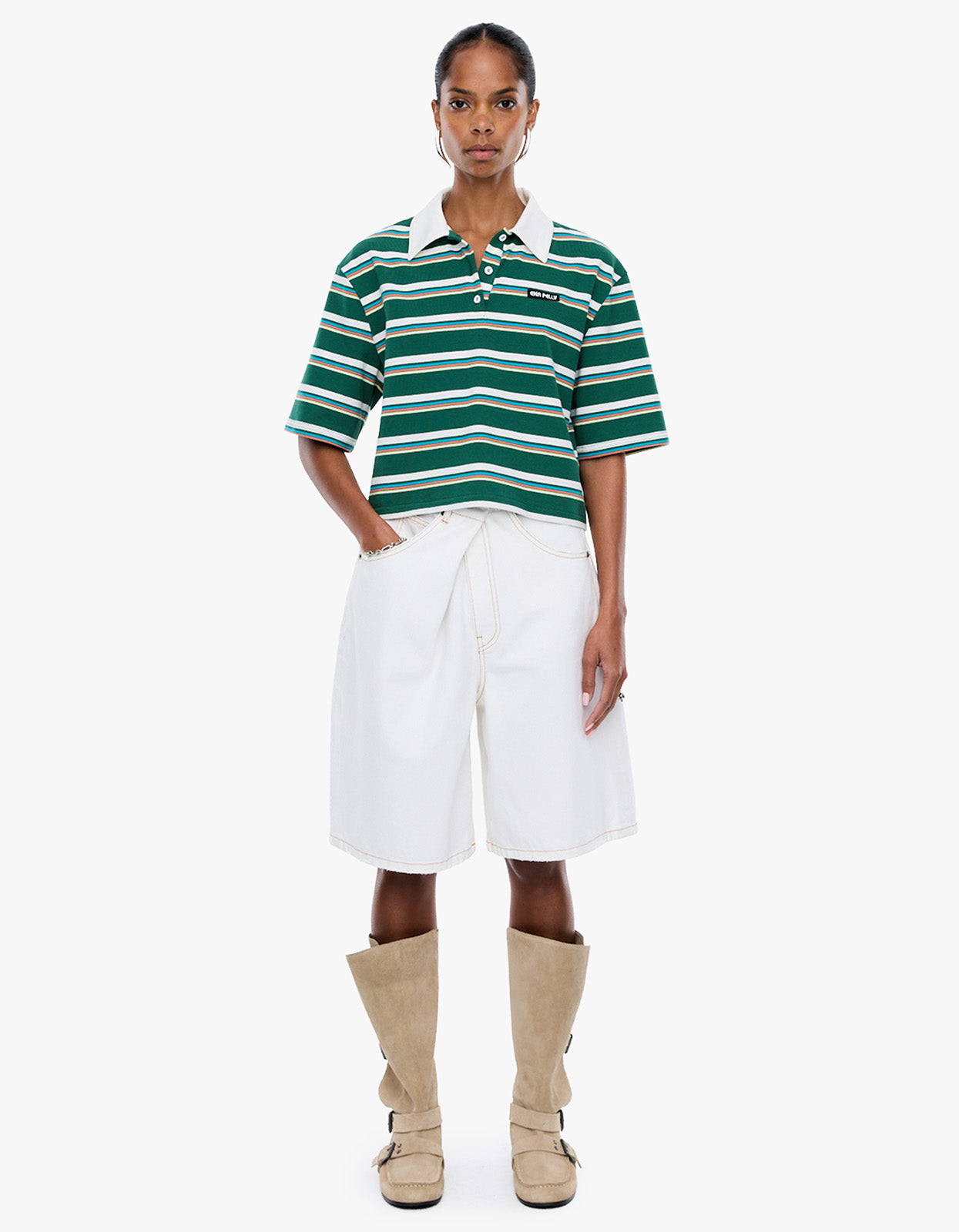 Violet Short Sleeve Polo - Sage Stripe