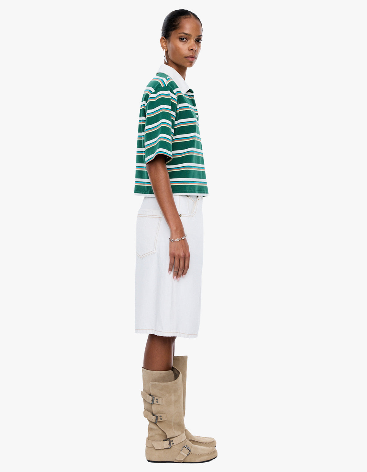 Violet Short Sleeve Polo - Sage Stripe