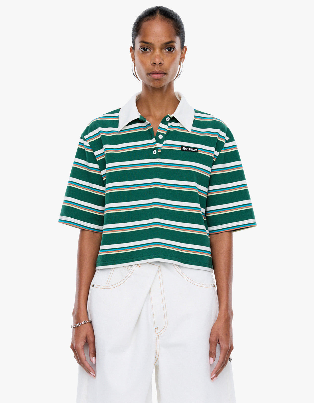 Violet Short Sleeve Polo - Sage Stripe