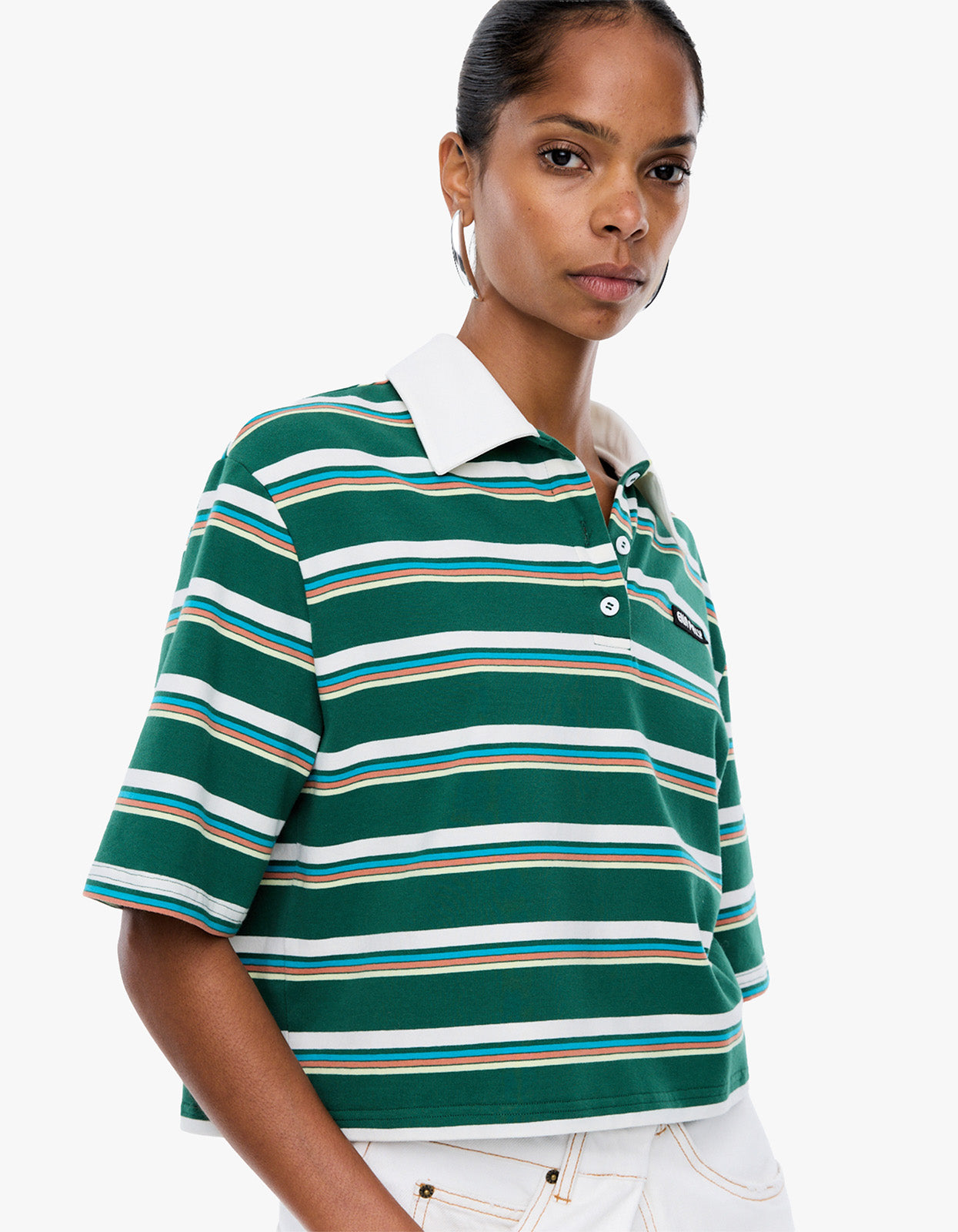 Violet Short Sleeve Polo - Sage Stripe