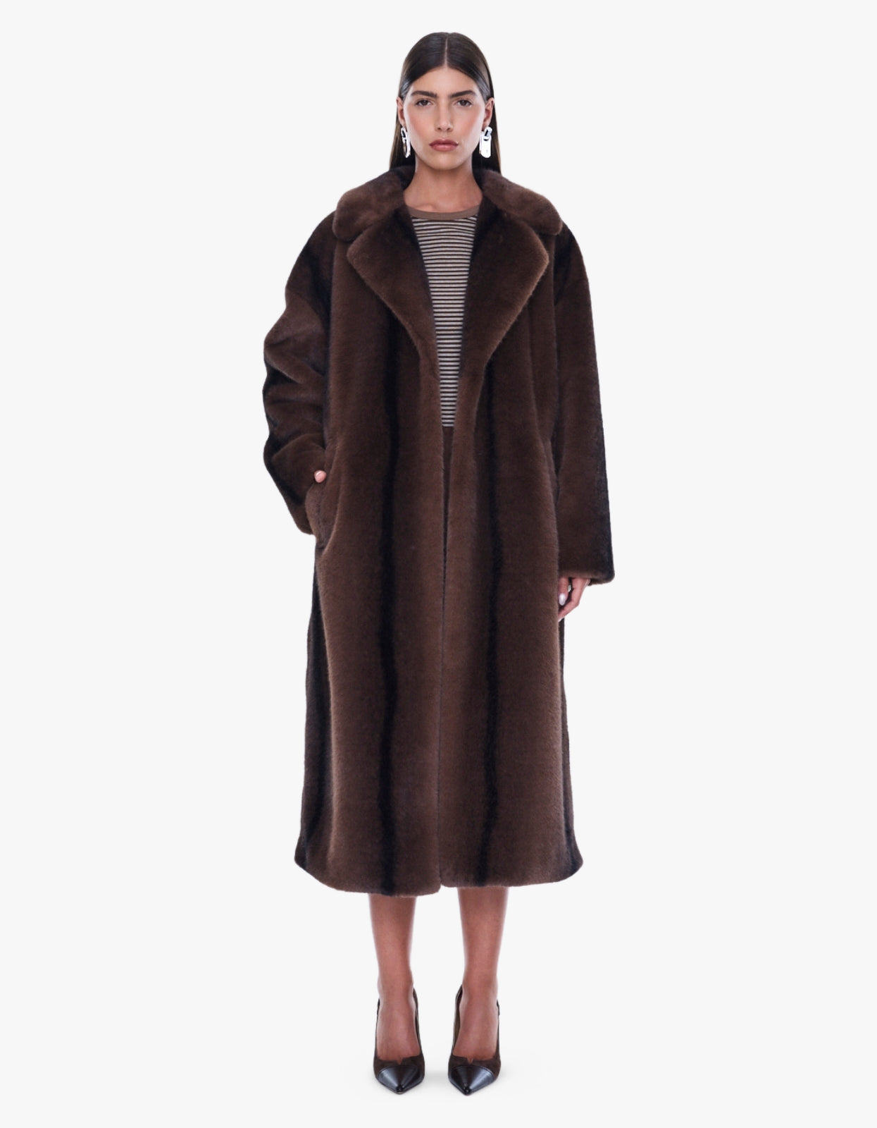Nova Longline Faux Fur Coat - Brown Multi
