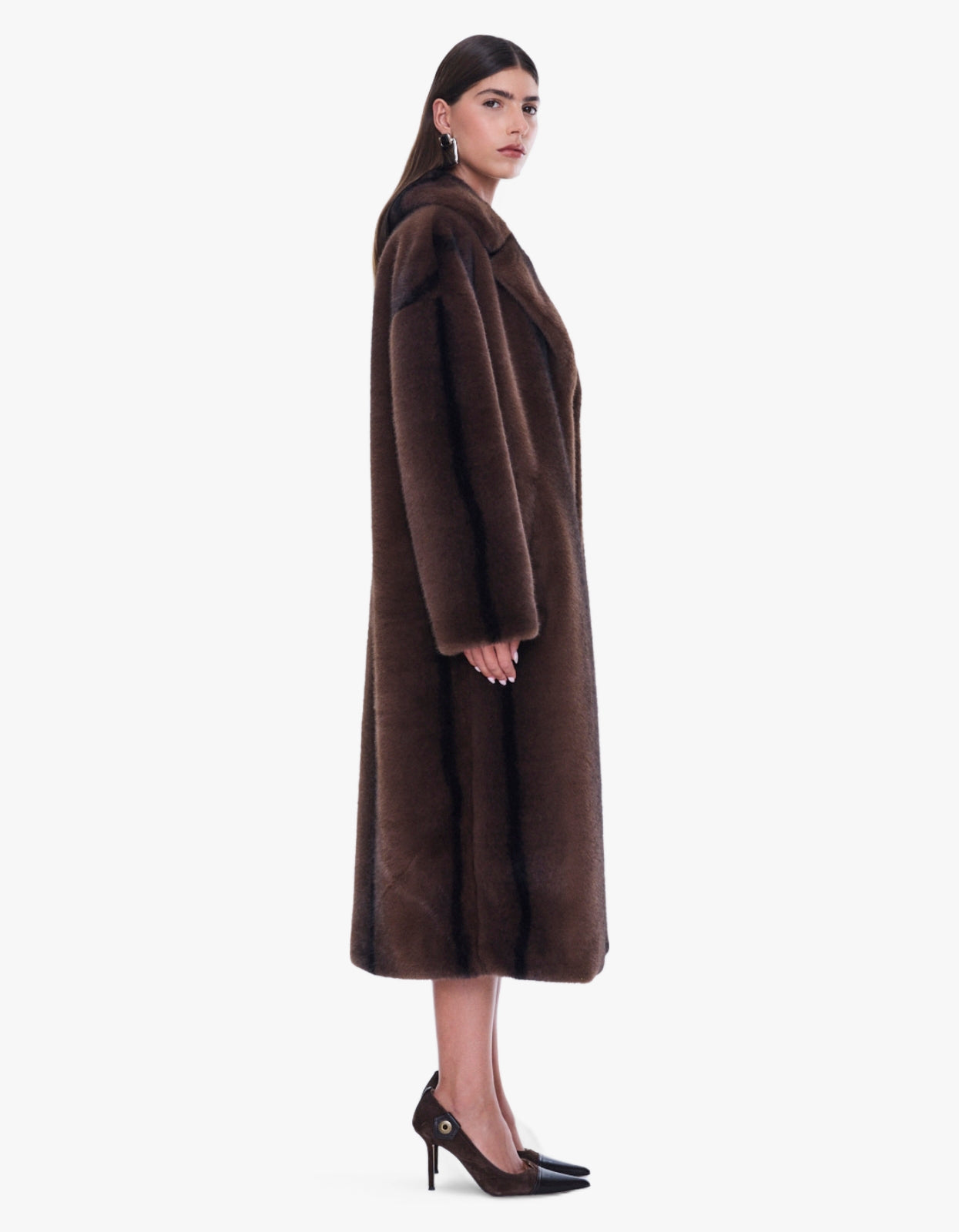 Nova Longline Faux Fur Coat - Brown Multi
