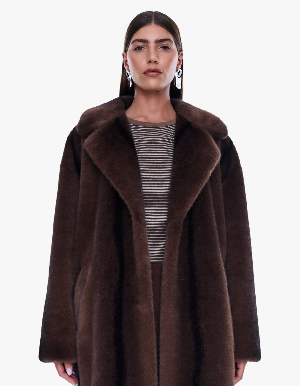Nova Longline Faux Fur Coat - Brown Multi
