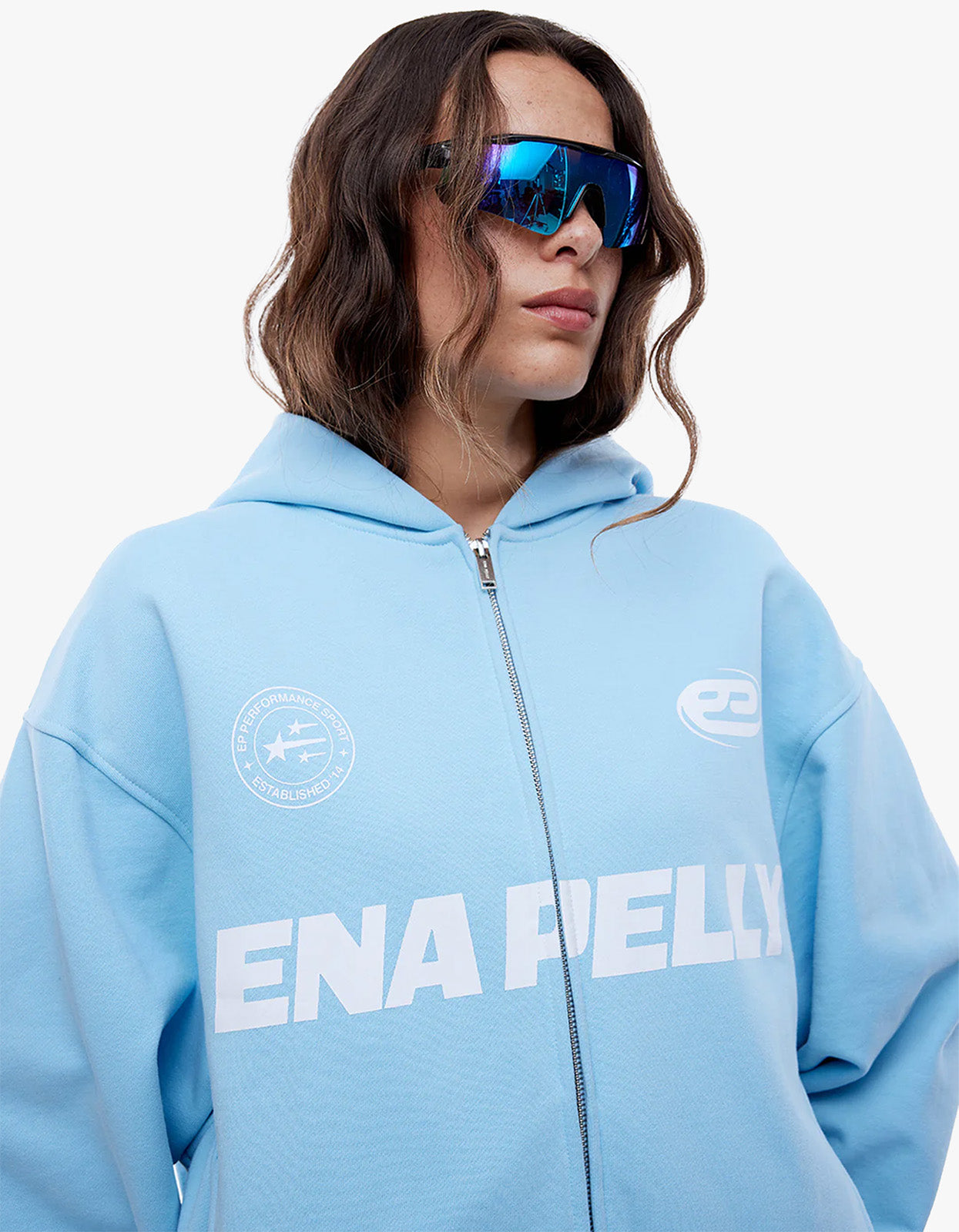Multi Logo Zip Thru Hoodie - Cloud Blue