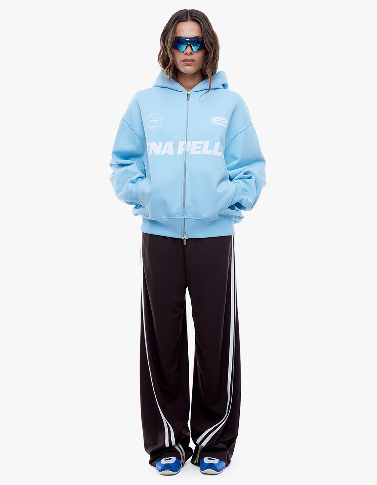 Multi Logo Zip Thru Hoodie - Cloud Blue