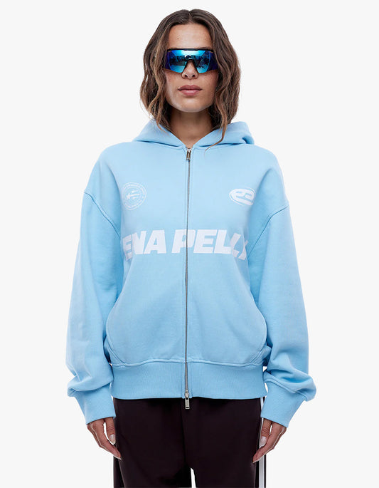 Multi Logo Zip Thru Hoodie - Cloud Blue