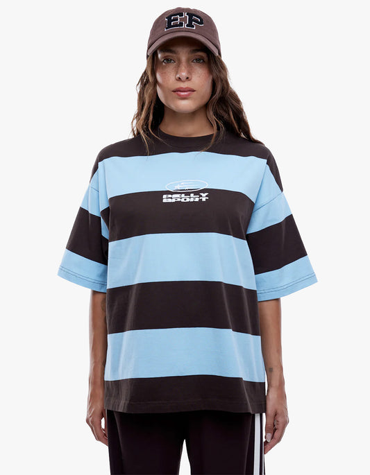Pelly Sport Stripe Tee - Cloud Blue/Cocoa Stripe