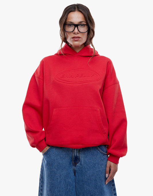 Washed Debossed Hoodie - Washed Red