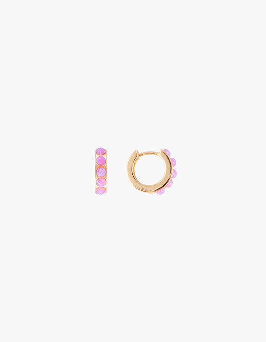 Pink Opal Crystal Huggies - Pink/Gold