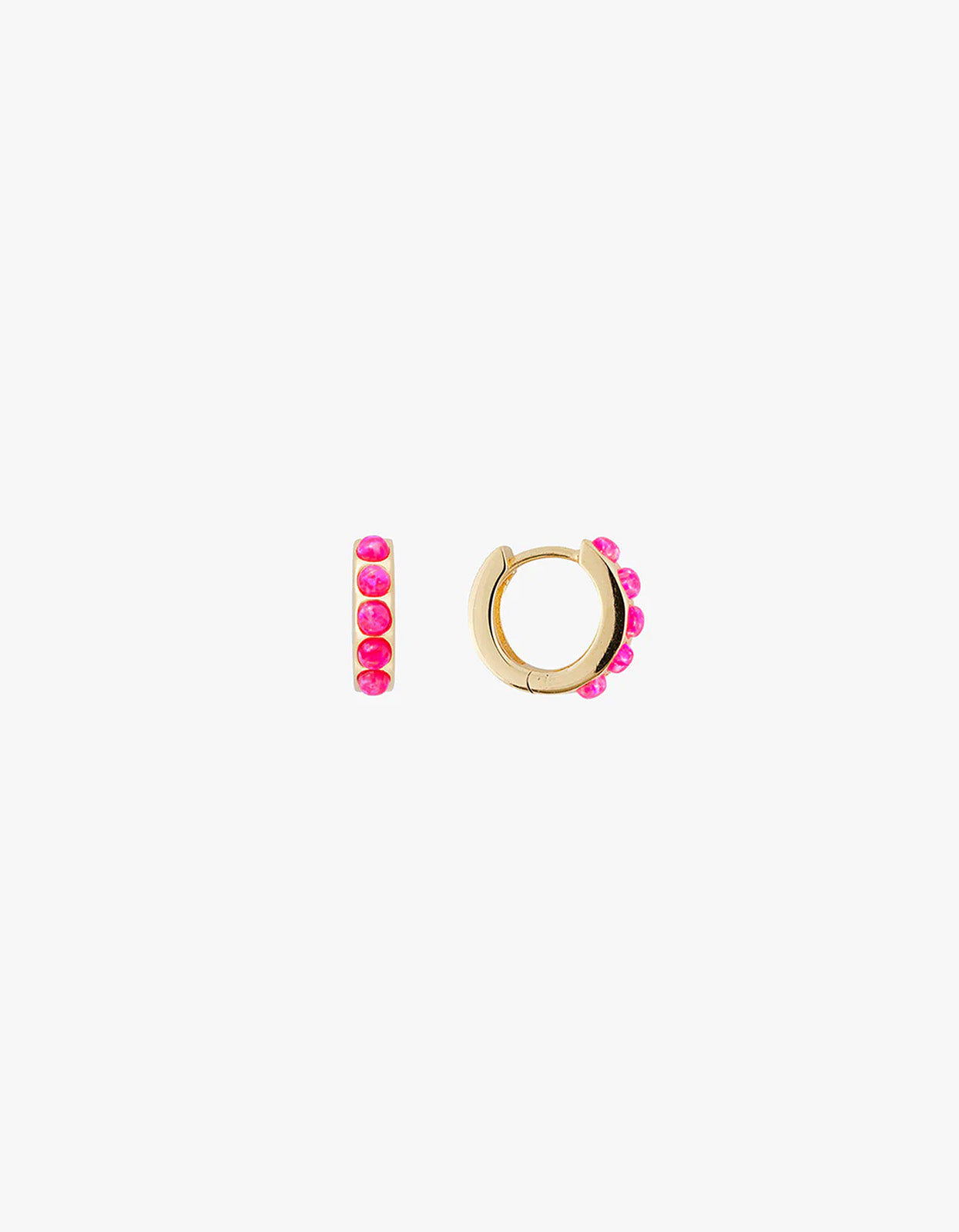 Hot Pink Opal Crystal Huggies - Hot Pink/Gold