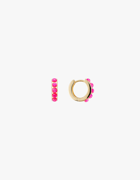 Hot Pink Opal Crystal Huggies - Hot Pink/Gold
