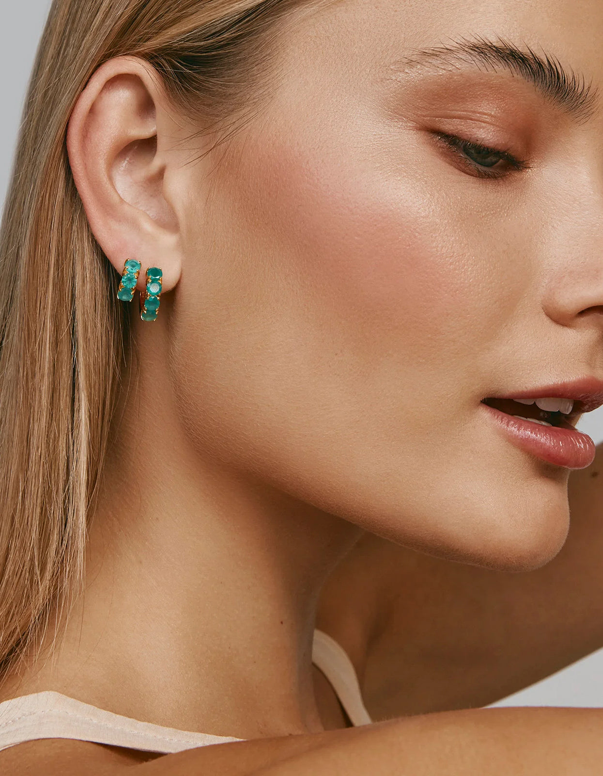 Green Agate Huggies - Green/Gold