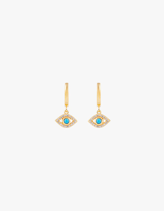 Turquoise Evil Eye Hoops - Gold
