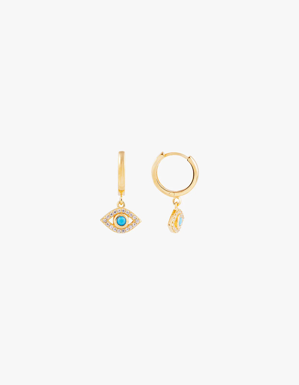 Turquoise Evil Eye Hoops - Gold
