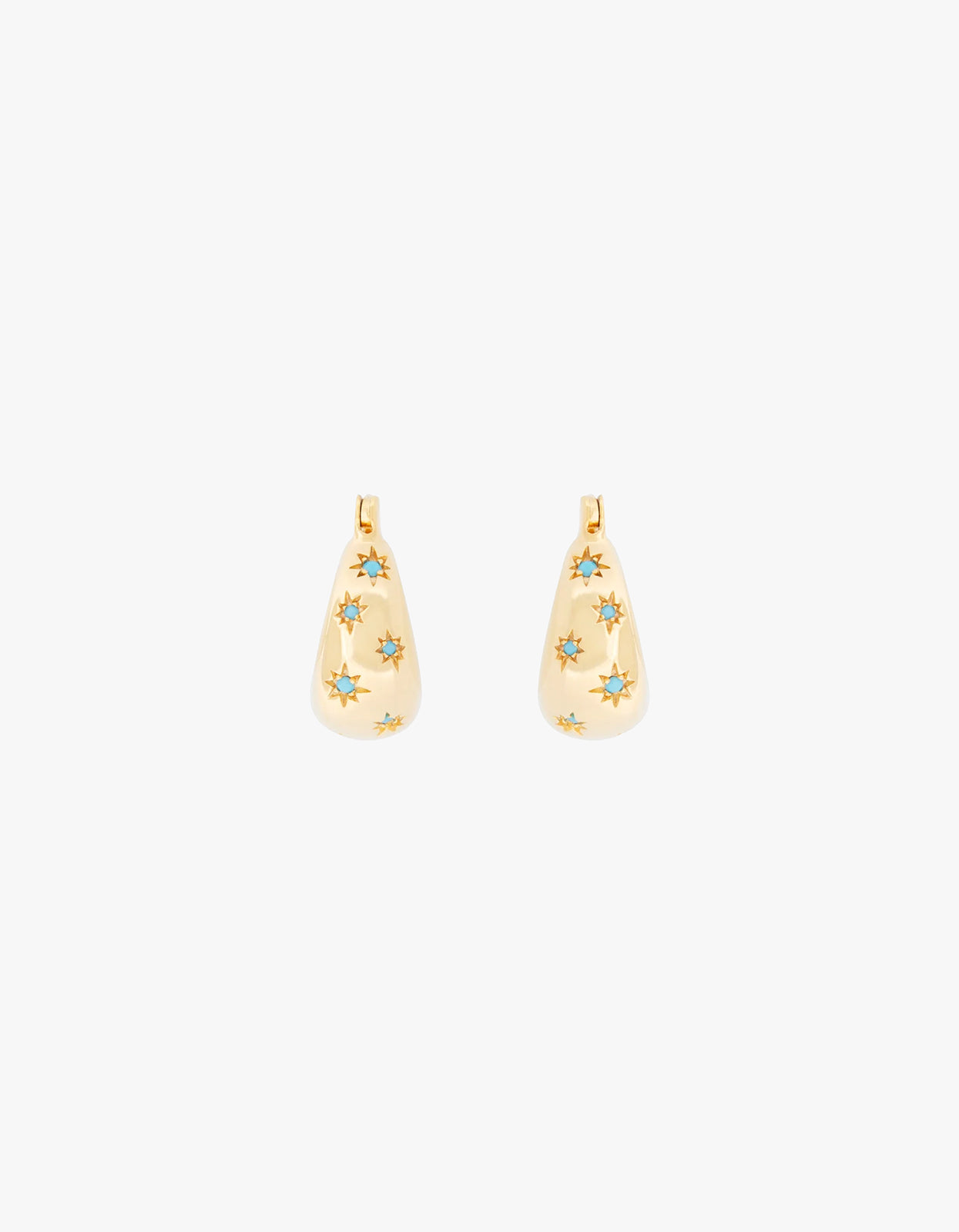 Turquoise Starburst Flared Hoops - Gold