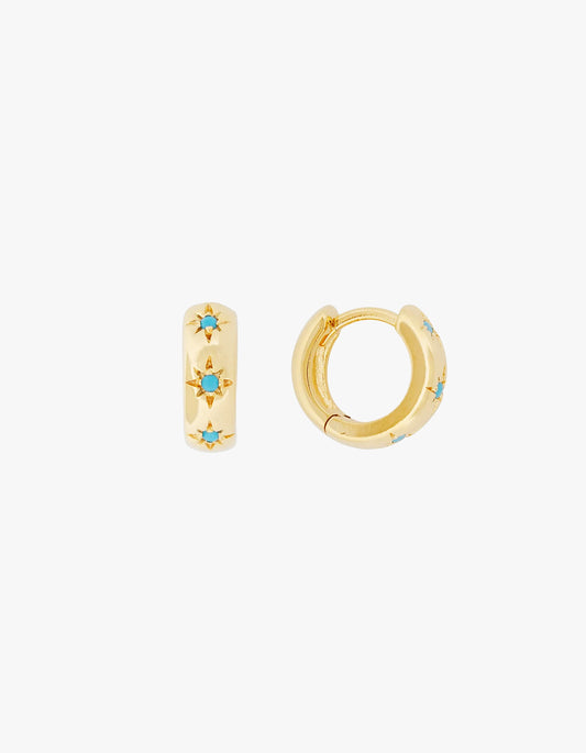 Turquoise Starburst Huggies - Gold