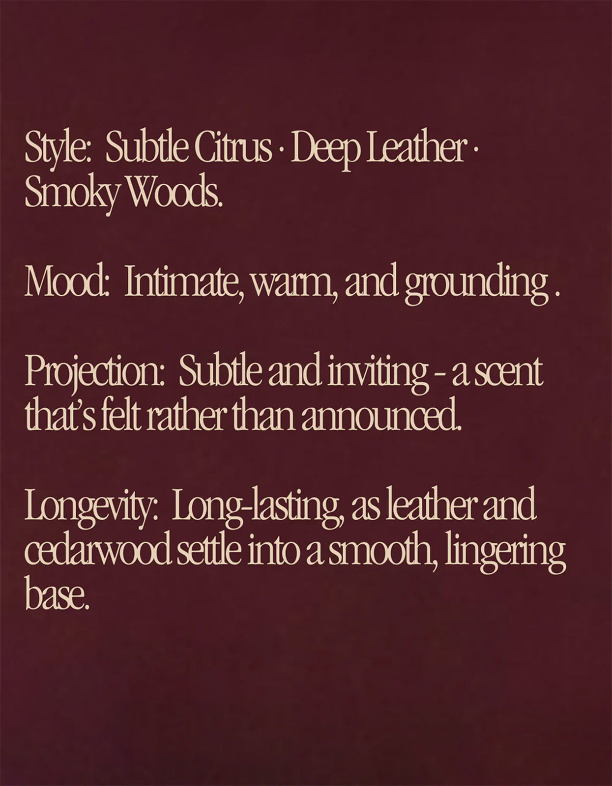 Heartfire: Subtle Citrus, Deep Leather & Smokey Wood - Burgundy