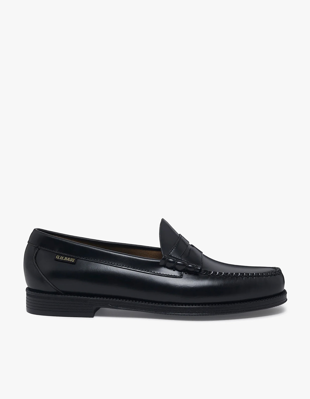 Mens Easy Weejuns Larson Flag Penny Loafers - Black Leather
