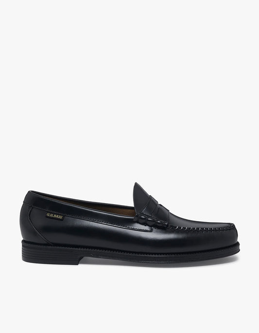 Mens Easy Weejuns Larson Flag Penny Loafers - Black Leather