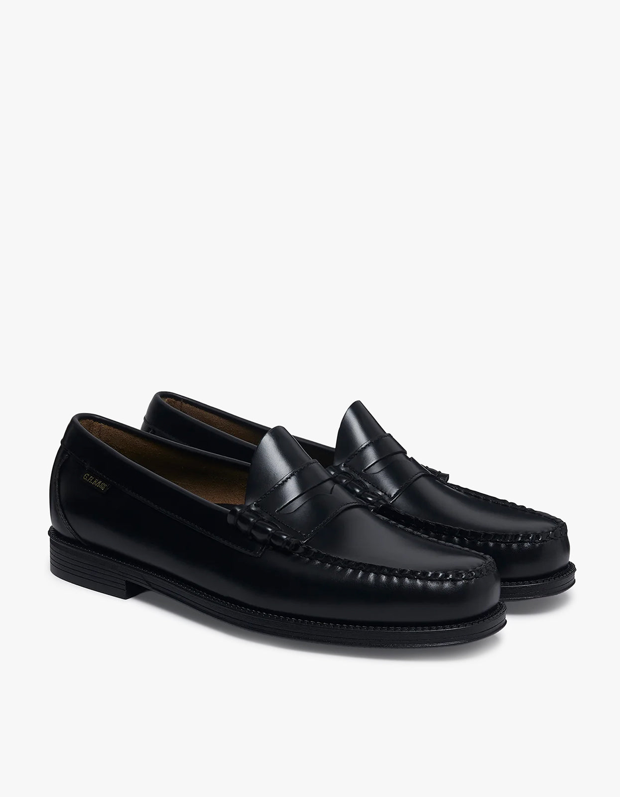 Mens Easy Weejuns Larson Flag Penny Loafers - Black Leather