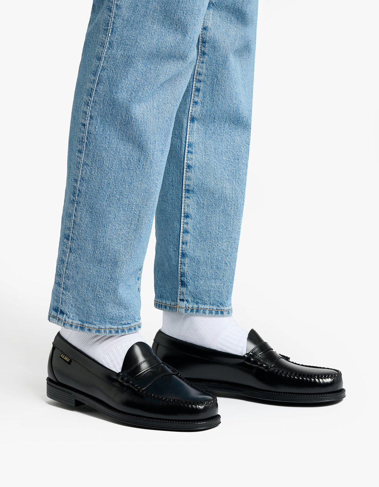 Mens Easy Weejuns Larson Flag Penny Loafers - Black Leather