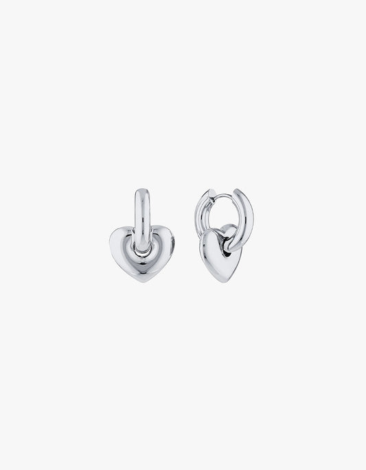Lisa Puffy Heart Earrings - Silver