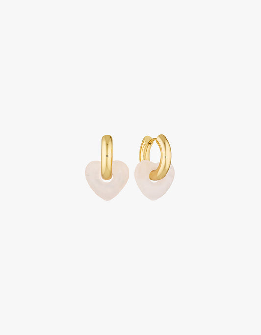 Rose Quartz Lisa Puffy Earrings - Pink/Gold