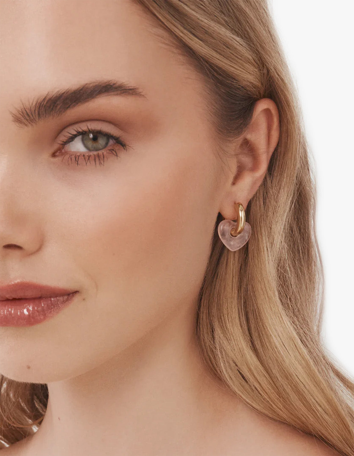 Rose Quartz Lisa Puffy Earrings - Pink/Gold