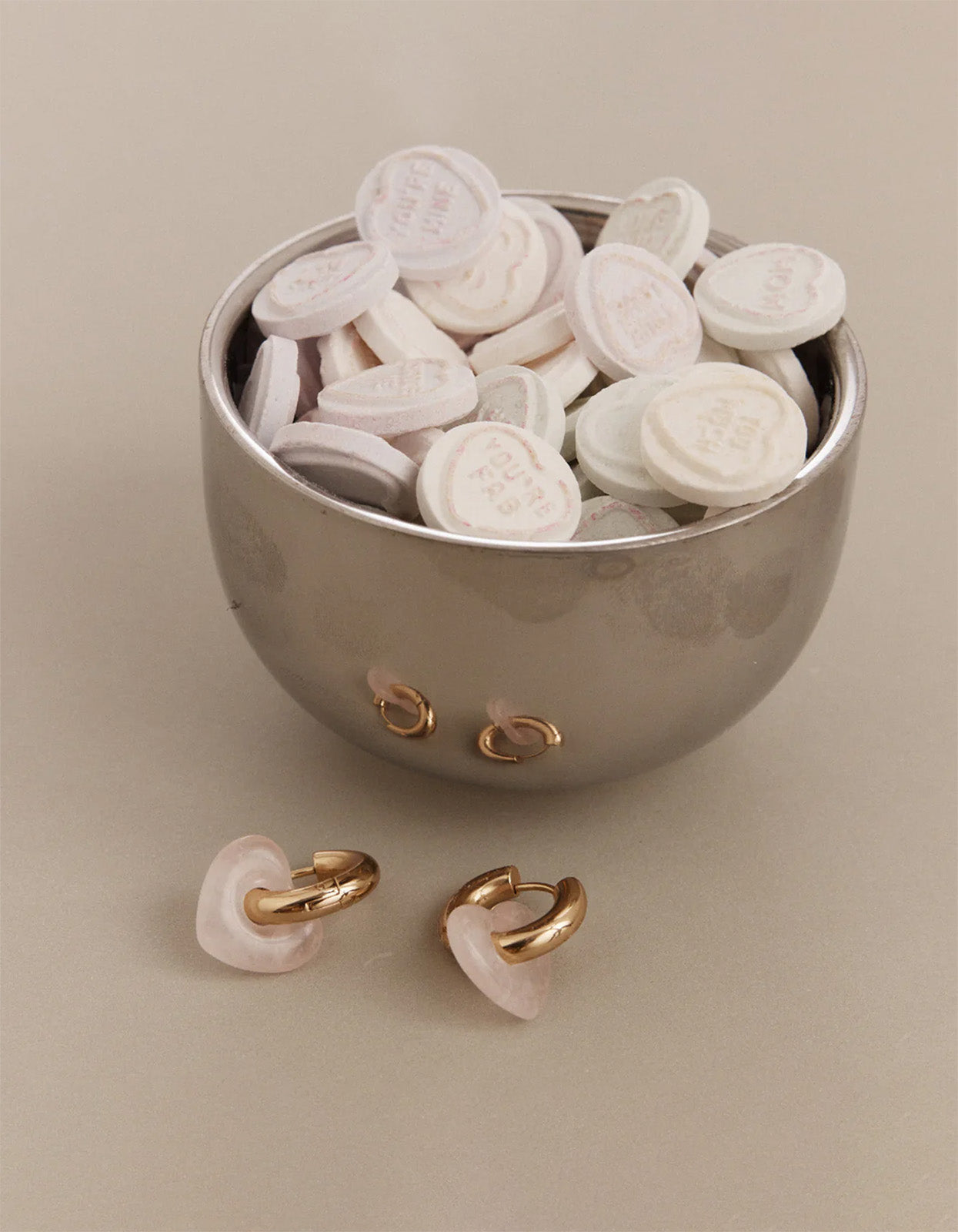 Rose Quartz Lisa Puffy Earrings - Pink/Gold