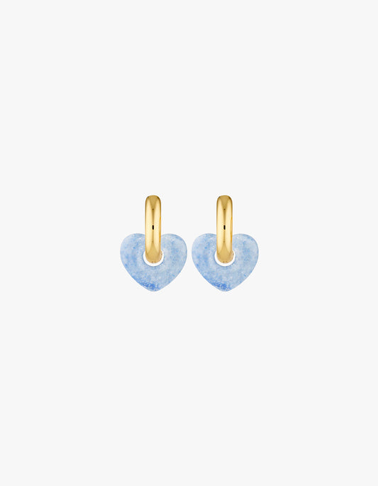 Blue Adventurine Lisa Puffy Heart Earrings - Gold
