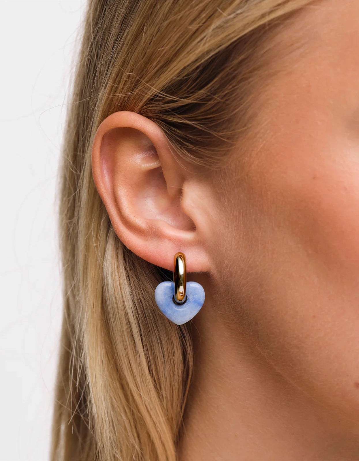 Blue Adventurine Lisa Puffy Heart Earrings - Gold