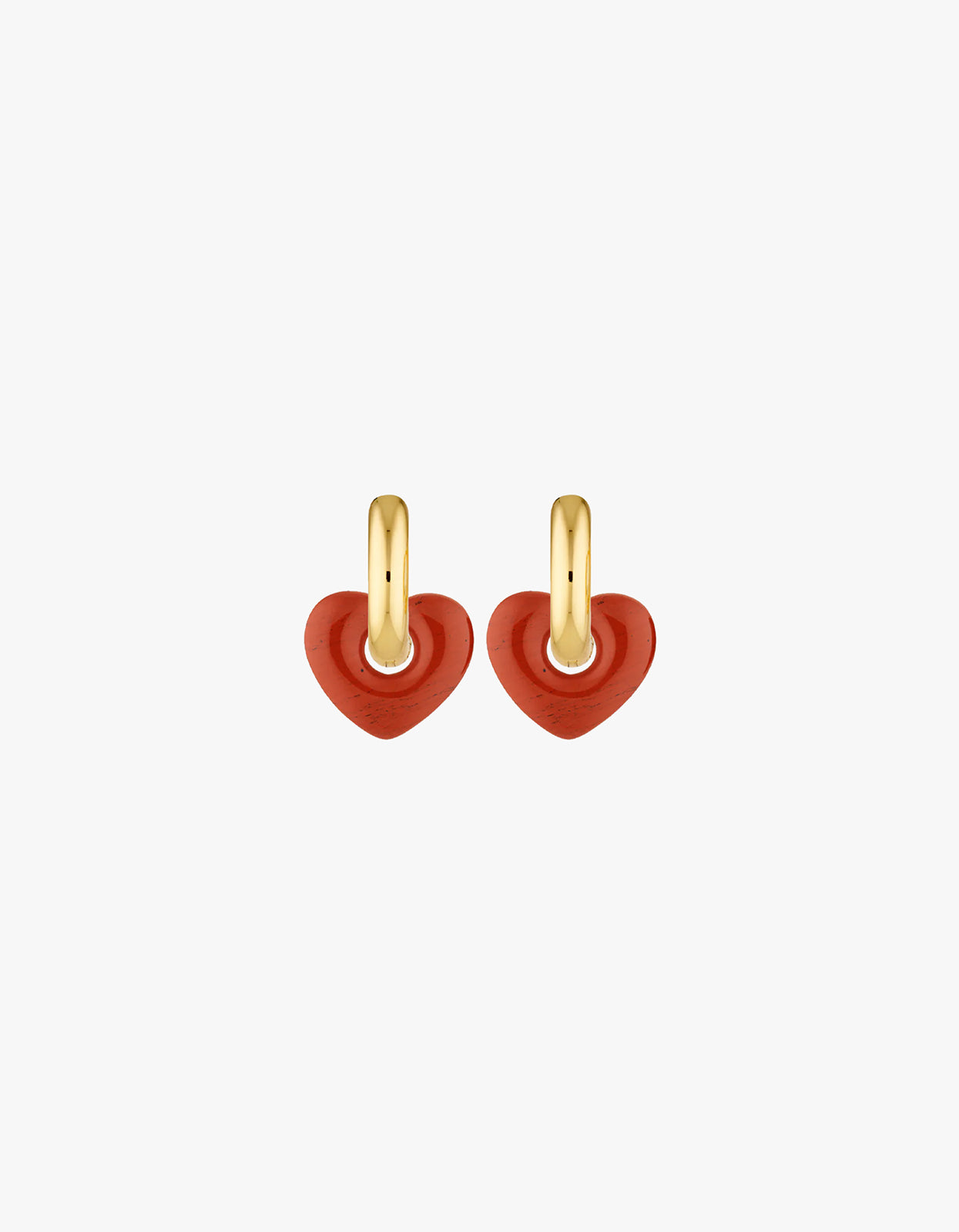 Red Jasper Lisa Puffy Heart Earrings - Gold