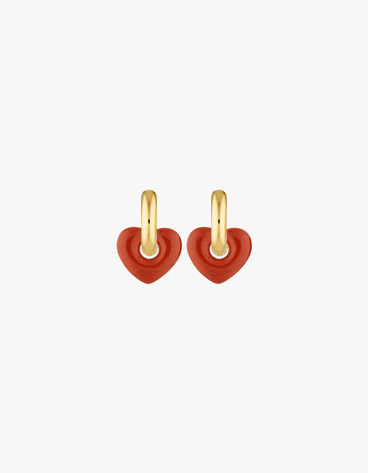 Red Jasper Lisa Puffy Heart Earrings - Gold