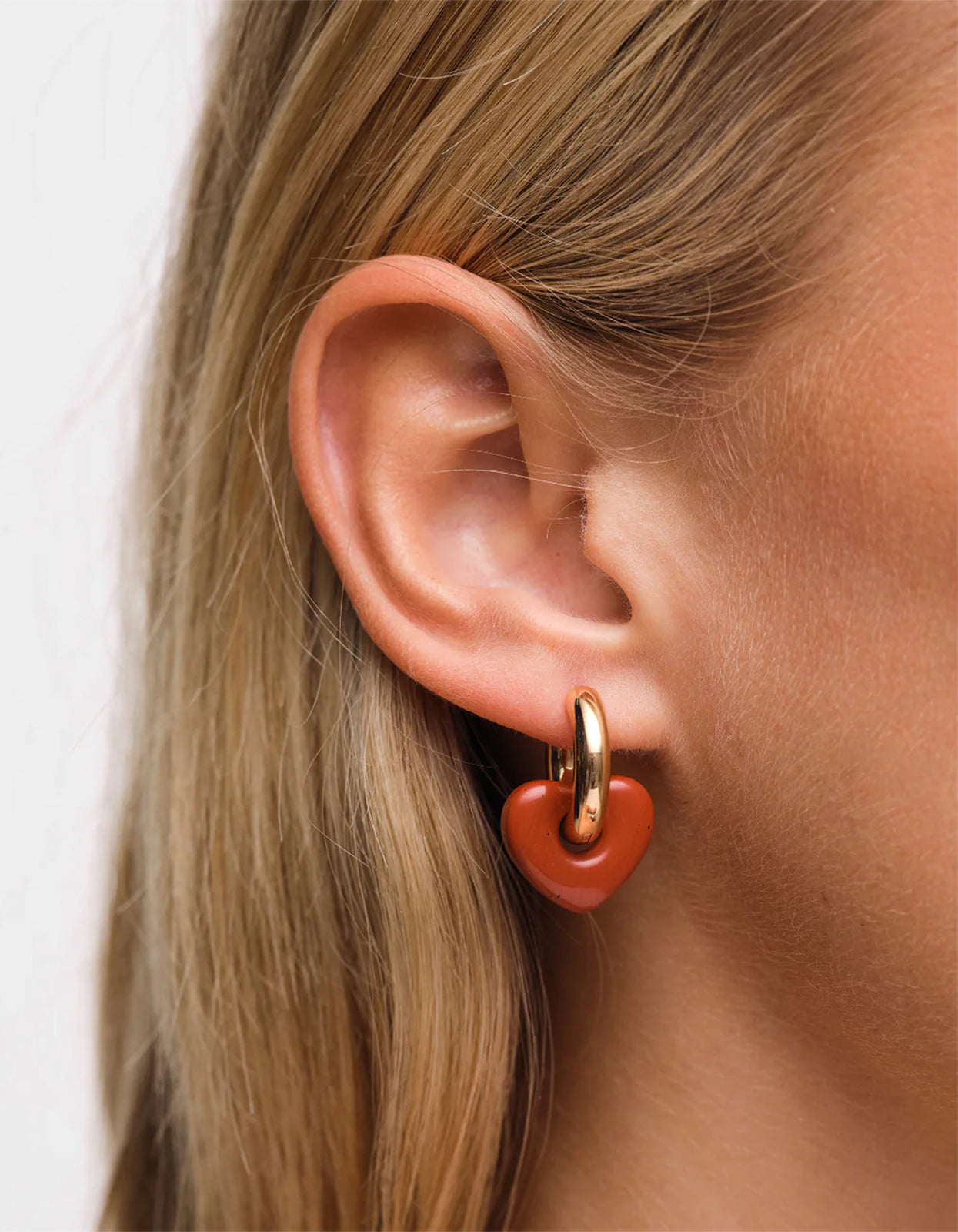 Red Jasper Lisa Puffy Heart Earrings - Gold