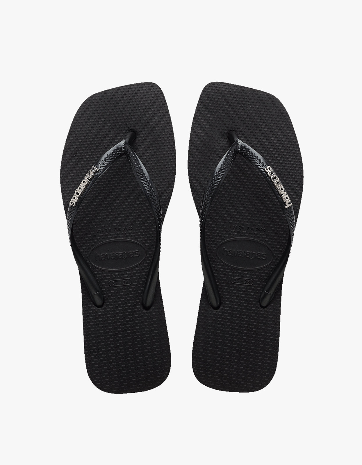 Slim Square Logo Metallic Jandals - Black/Silver