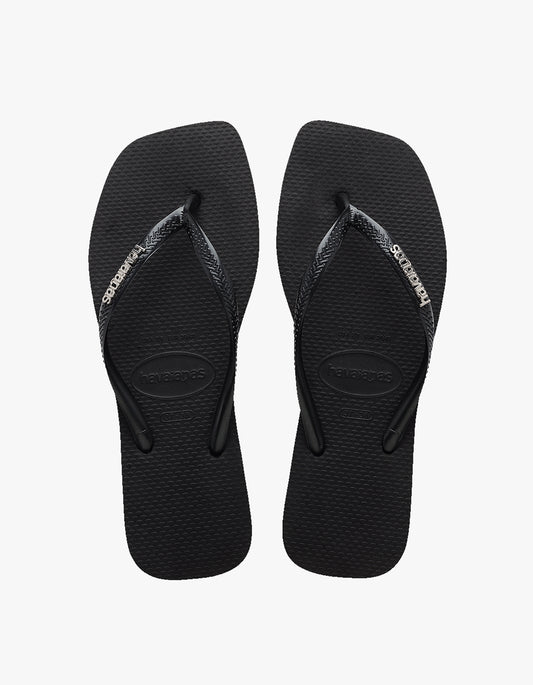 Slim Square Logo Metallic Jandals - Black/Silver