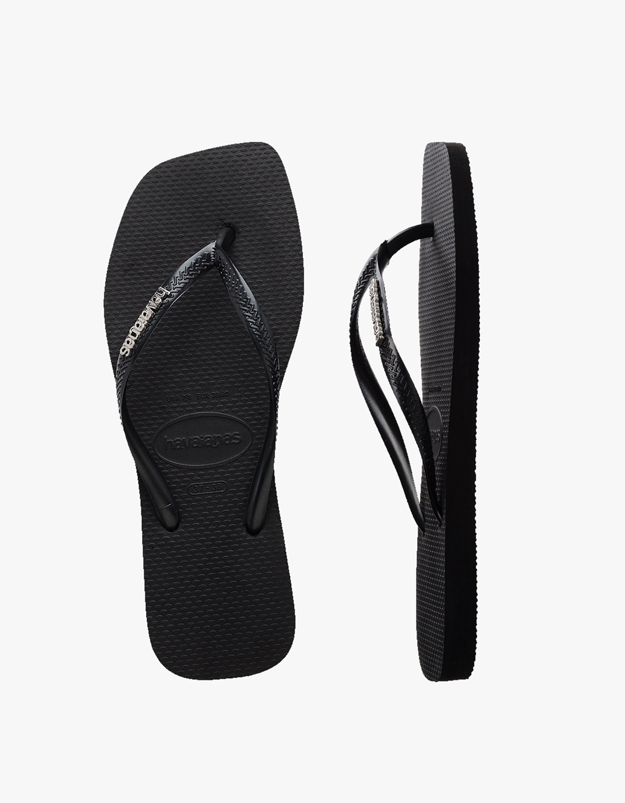 Slim Square Logo Metallic Jandals - Black/Silver